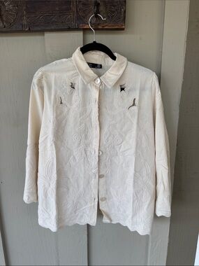 Embroidered Cream Button-Front Jacket